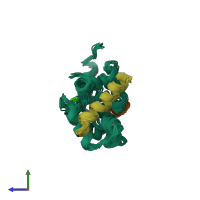 PDB entry 5t0x coloured by chain, ensemble of 10 models, side view.