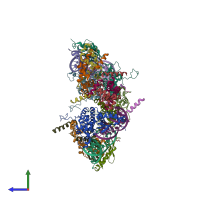 PDB entry 5t16 coloured by chain, side view.