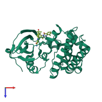 PDB entry 5t18 coloured by chain, top view.