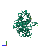 PDB entry 5t19 coloured by chain, side view.