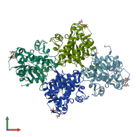 PDB entry 5t1s coloured by chain, front view.