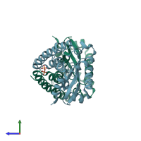 PDB entry 5t30 coloured by chain, side view.