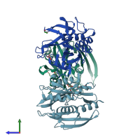 PDB entry 5t3p coloured by chain, side view.
