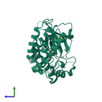 PDB entry 5t3q coloured by chain, side view.