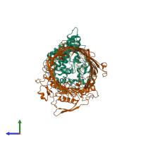 PDB entry 5t3r coloured by chain, side view.