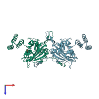 PDB entry 5t3v coloured by chain, top view.