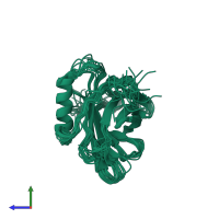 PDB entry 5t43 coloured by chain, ensemble of 20 models, side view.