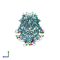 PDB entry 5t4b coloured by chain, side view.