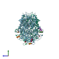 PDB entry 5t4e coloured by chain, side view.