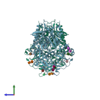 PDB entry 5t4h coloured by chain, side view.
