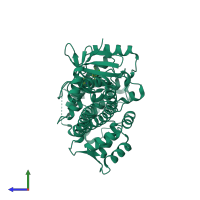PDB entry 5t6a coloured by chain, side view.