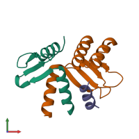 PDB entry 5t6j coloured by chain, front view.