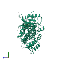 PDB entry 5t6k coloured by chain, side view.
