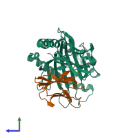 PDB entry 5t6w coloured by chain, side view.