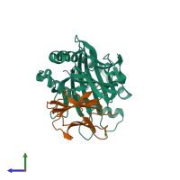 PDB entry 5t6y coloured by chain, side view.