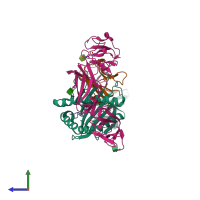 PDB entry 5t6z coloured by chain, side view.