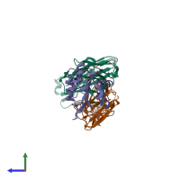 PDB entry 5t80 coloured by chain, side view.