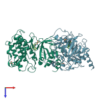 PDB entry 5t8p coloured by chain, top view.