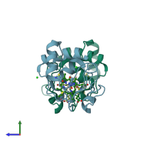 PDB entry 5t8w coloured by chain, side view.