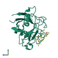 PDB entry 5ta4 coloured by chain, side view.