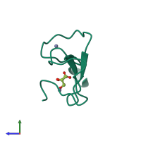 PDB entry 5tab coloured by chain, side view.