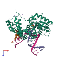 PDB entry 5tb9 coloured by chain, top view.