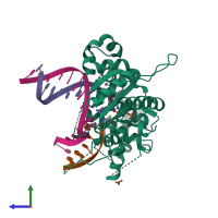 PDB entry 5tbb coloured by chain, side view.