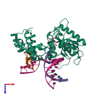 PDB entry 5tbb coloured by chain, top view.