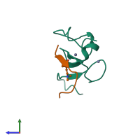 Hetero dimeric assembly 1 of PDB entry 5tbn coloured by chemically distinct molecules, side view.