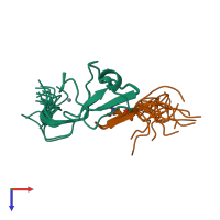 PDB entry 5tbn coloured by chain, ensemble of 20 models, top view.