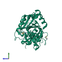 PDB entry 5tbs coloured by chain, side view.