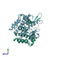PDB entry 5tc0 coloured by chain, side view.