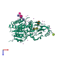 PDB entry 5tcd coloured by chain, top view.