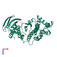 Mitogen-activated protein kinase 14 in PDB entry 5tco, assembly 1, top view.