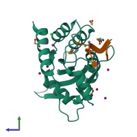 PDB entry 5td5 coloured by chain, side view.