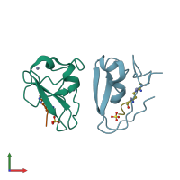 PDB entry 5tdc coloured by chain, front view.