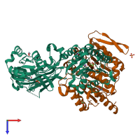 PDB entry 5tde coloured by chain, top view.