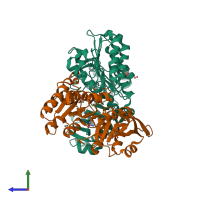 Hetero dimeric assembly 1 of PDB entry 5tdz coloured by chemically distinct molecules, side view.