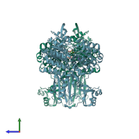 PDB entry 5teq coloured by chain, side view.