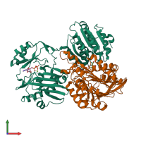 PDB entry 5tes coloured by chain, front view.