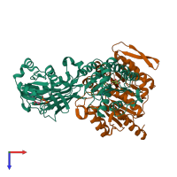 PDB entry 5tes coloured by chain, top view.