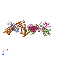 PDB entry 5tez coloured by chain, top view.