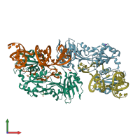 PDB entry 5tf6 coloured by chain, front view.