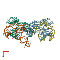 PDB entry 5tf6 coloured by chain, top view.