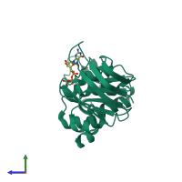 PDB entry 5tfb coloured by chain, side view.
