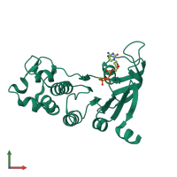 PDB entry 5tfj coloured by chain, front view.