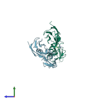 PDB entry 5tfl coloured by chain, side view.