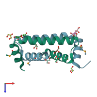 PDB entry 5tfp coloured by chain, top view.