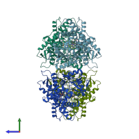 PDB entry 5tfu coloured by chain, side view.