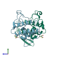 PDB entry 5tfv coloured by chain, side view.
